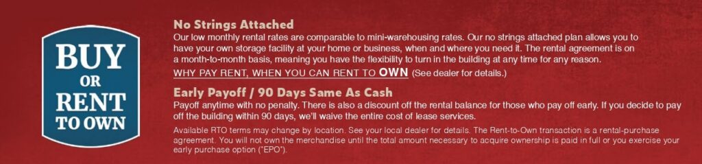 buy or rent to own service at Mountaineer ShedQuarters in West Virginia