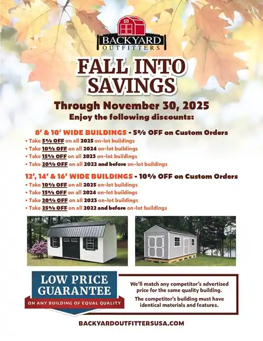 November Sales Event up to 25% off at Mountaineer ShedQuarters in West Virginia