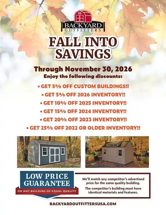 Fall sales event up to 25% off at Mountaineer ShedQuarters in West Virginia